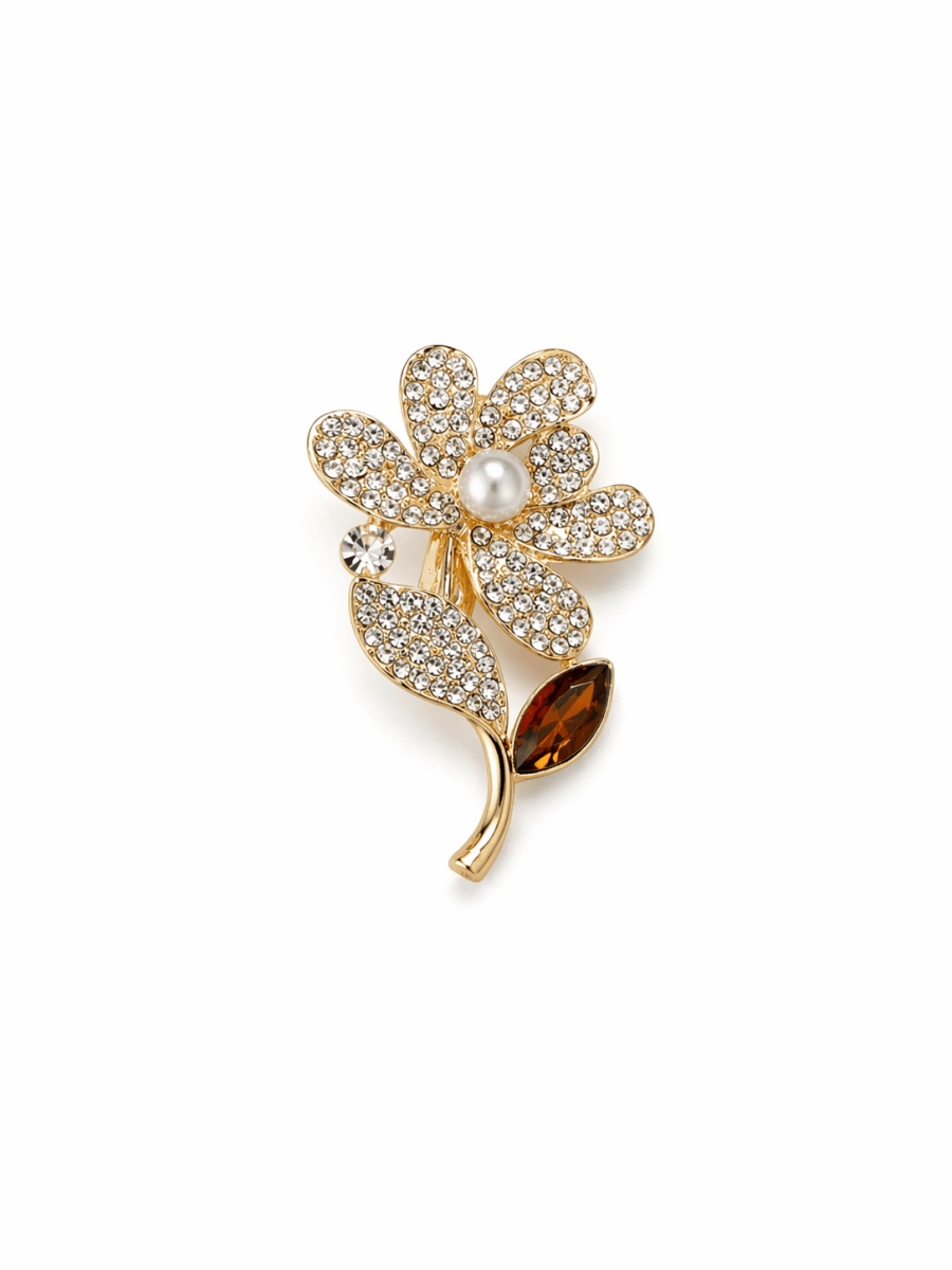 Broche Flor com Strass e Pérola - Yarin Semijoias