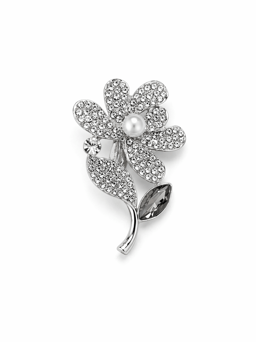 Broche Flor com Strass e Pérola - Yarin Semijoias