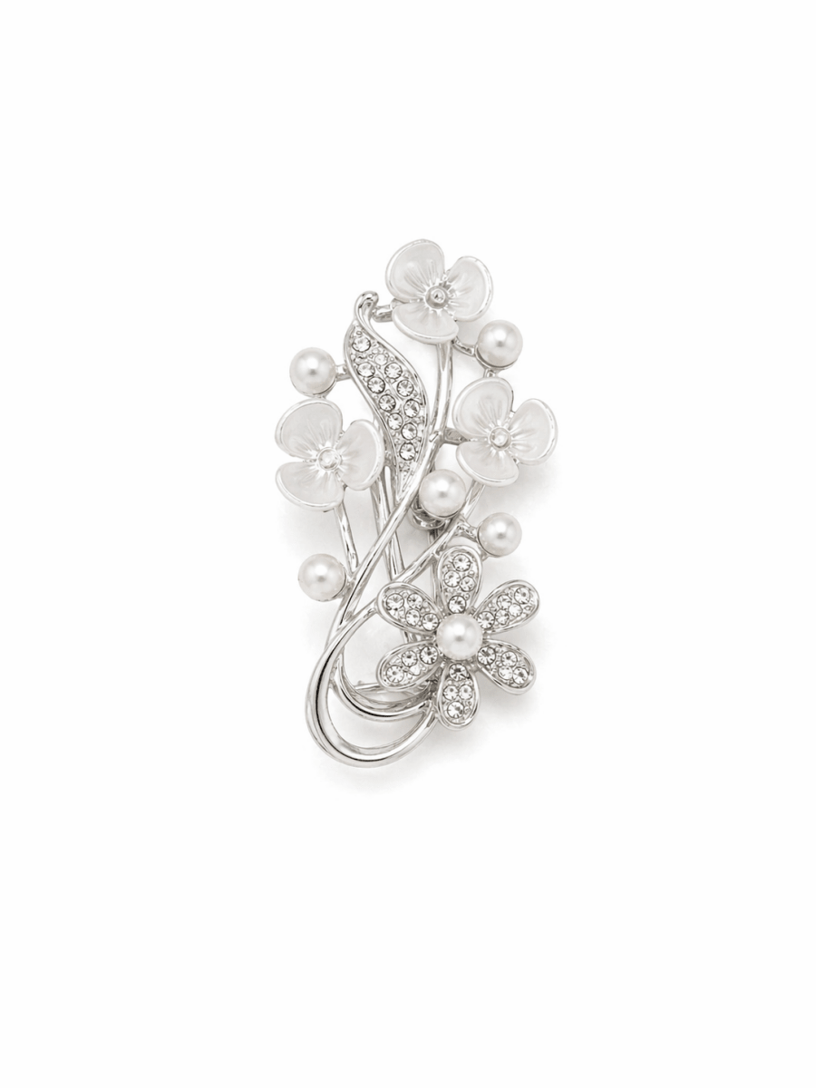 Broche Floral Dourado com Pérolas e Strass - Yarin Semijoias