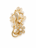 Broche Floral Dourado com Pérolas e Strass - Yarin Semijoias
