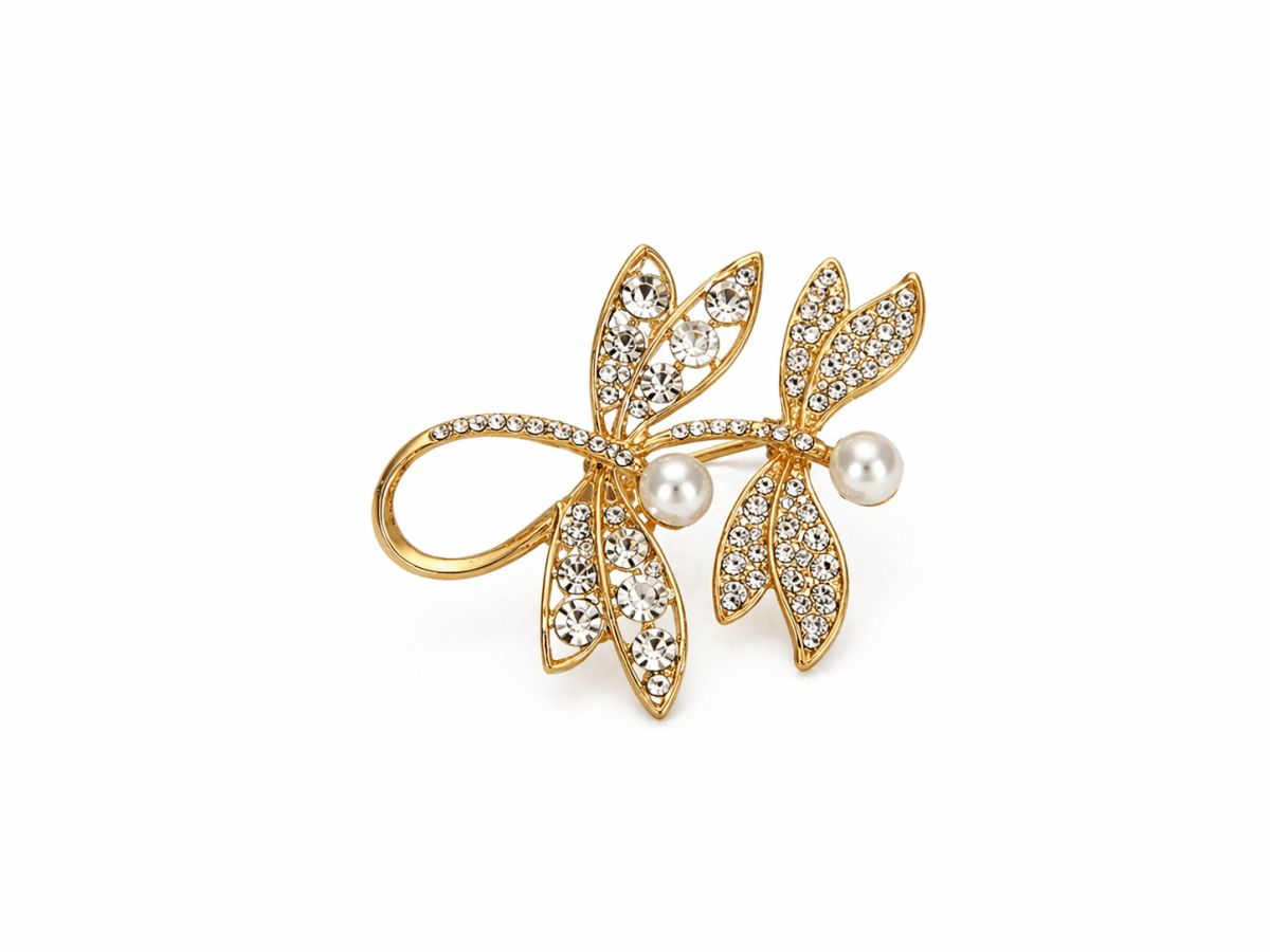 Broche Libélula com Pérola e Zircônias - Yarin Semijoias