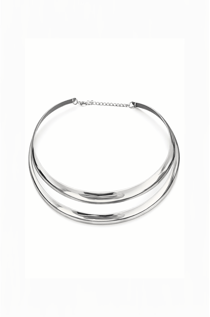 Choker de Aro Duplo Prateada - Yarin Semijoias