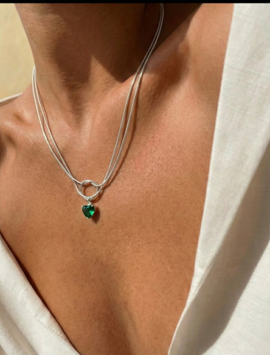 Colar Duplo com Pingente Coração em Aço Inoxidável - Yarin Semijoias