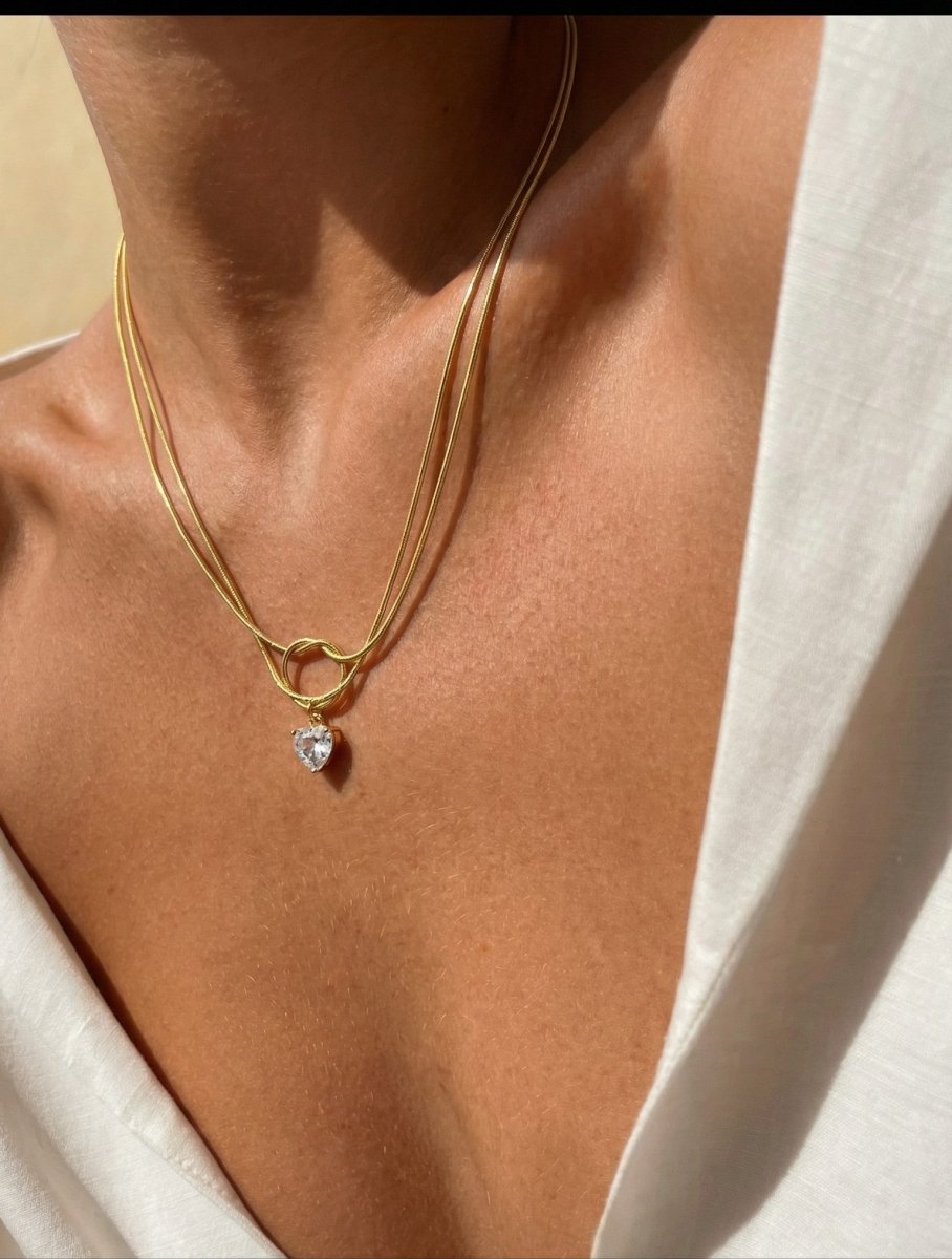 Colar Duplo com Pingente Coração em Aço Inoxidável - Yarin Semijoias