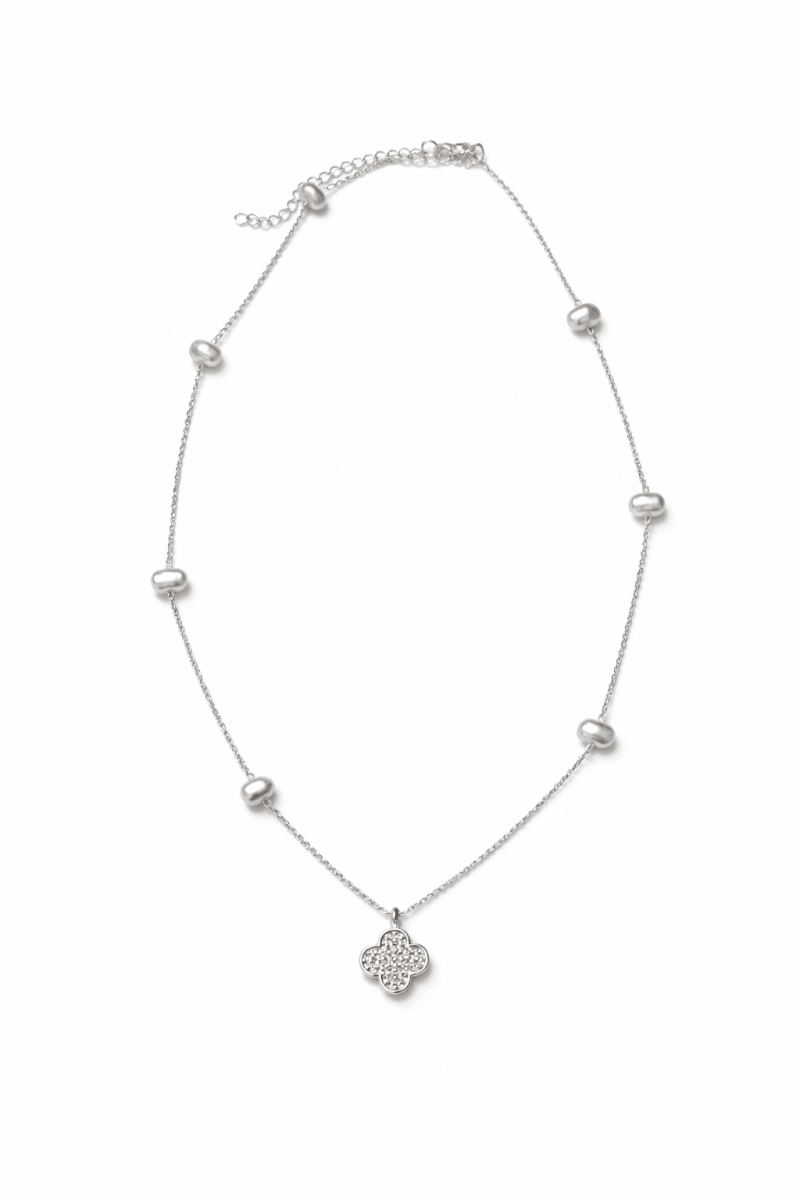 Colar Veneziana madrepérola trevo 40 cm - Yarin Semijoias