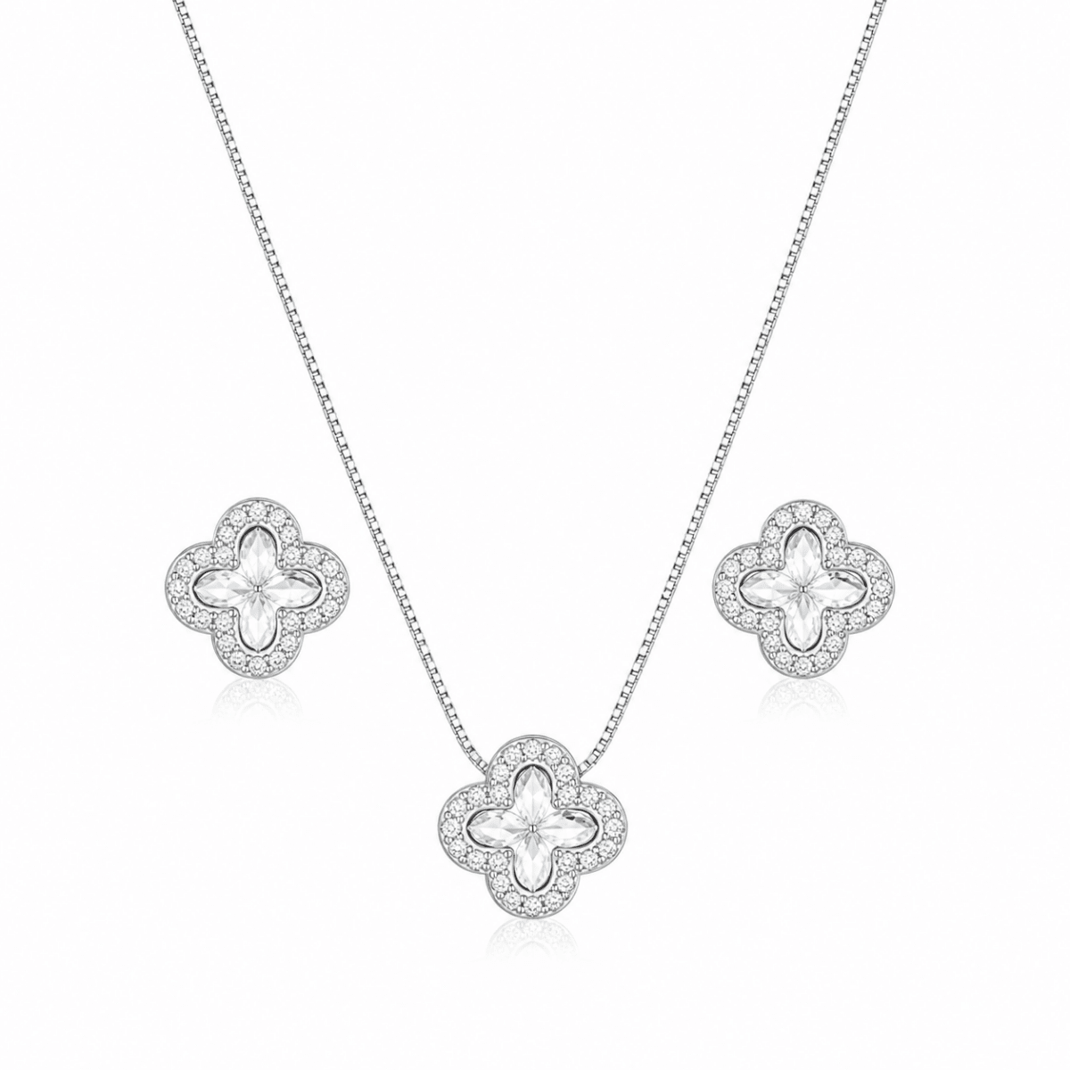 Conjunto Trevo de Zirconia Cristal - Yarin Semijoias