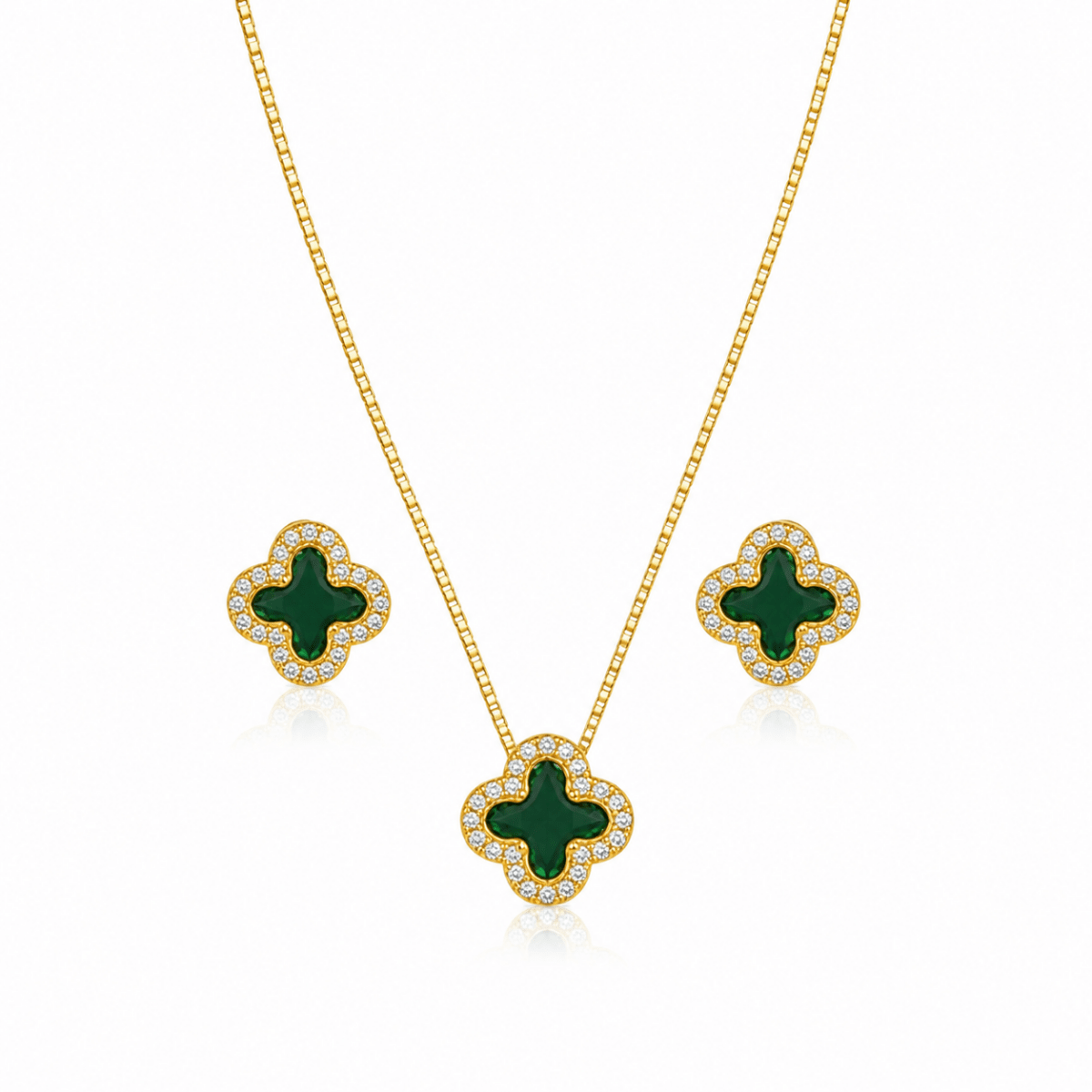 Conjunto Trevo de Zirconia Verde - Yarin Semijoias