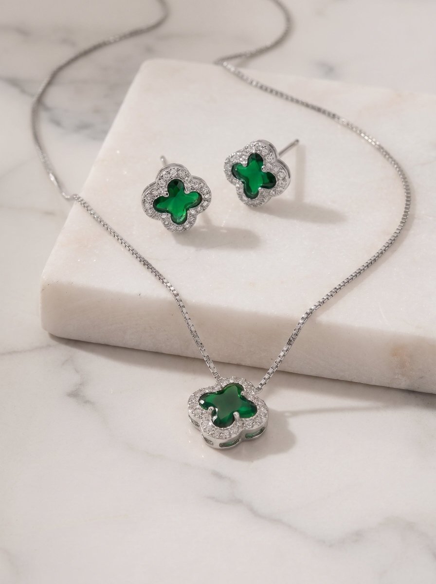 Conjunto Trevo de Zirconia Verde - Yarin Semijoias