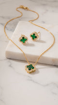 Conjunto Trevo de Zirconia Verde - Yarin Semijoias
