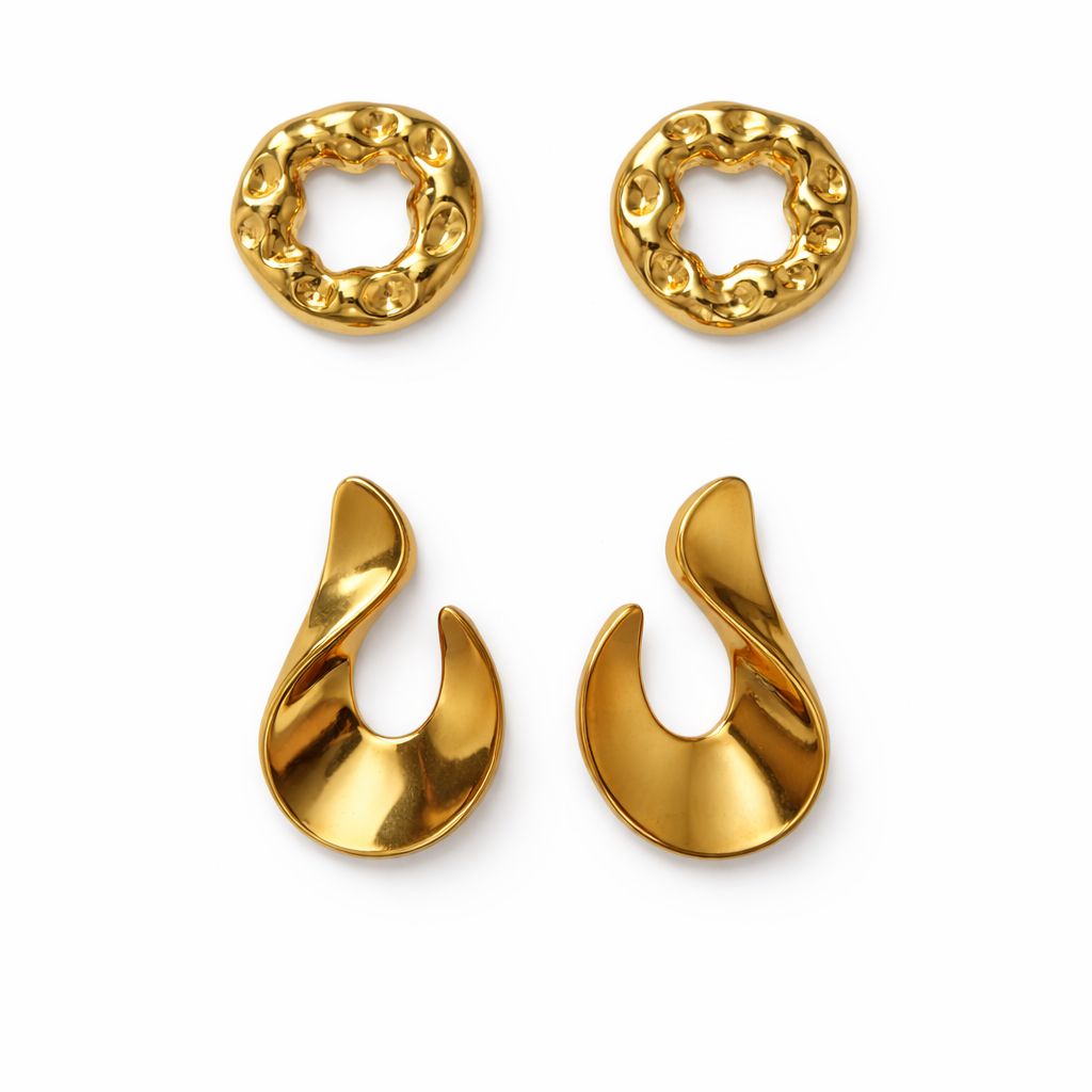 Kit 2 Brincos Organicos Dourado - Yarin Semijoias