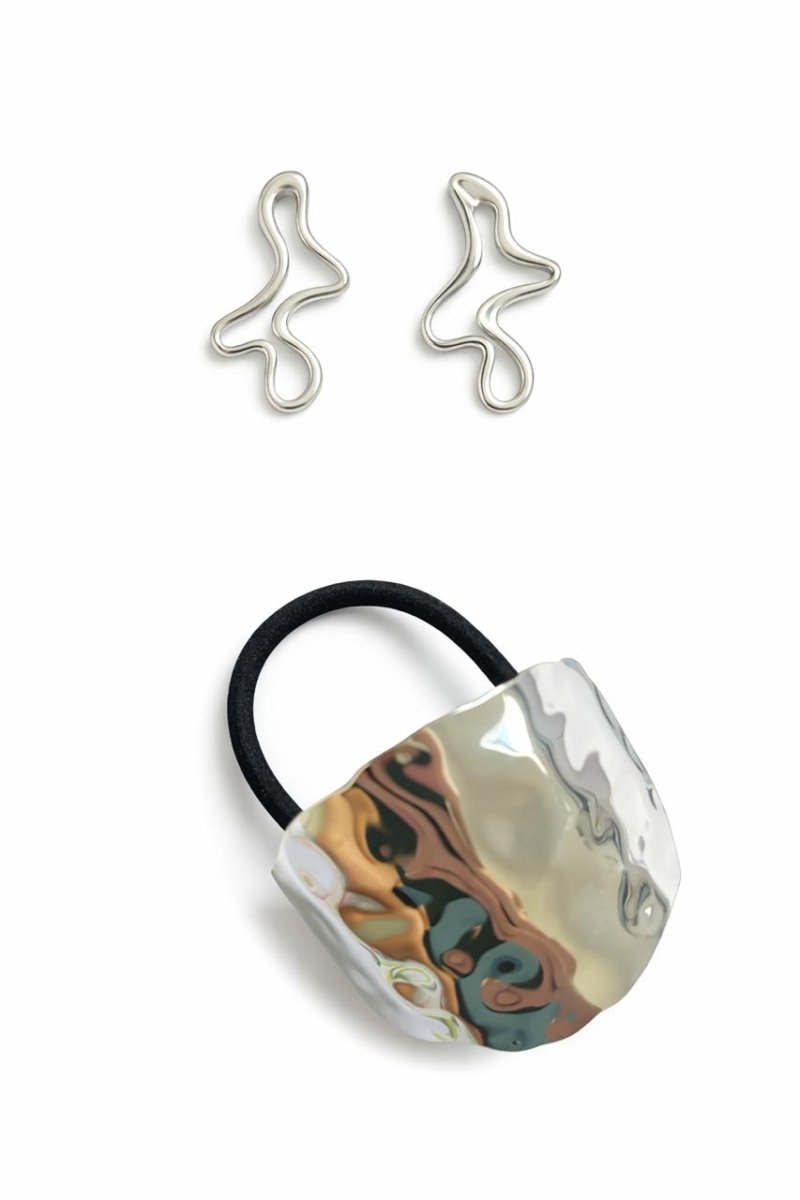 Kit Amarrador e Brinco Ondulado Prata - Yarin Semijoias