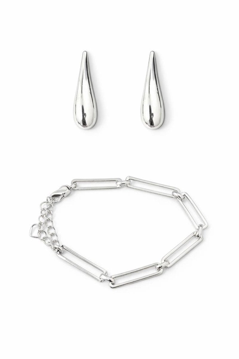 Kit Brinco de Gota e Pulseira Elo Prateada - Yarin Semijoias