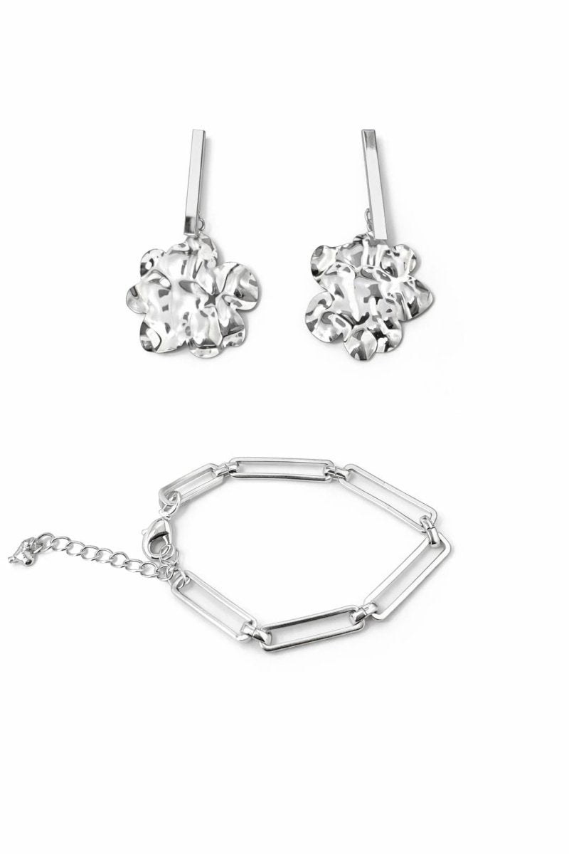 Kit Brinco Flor e Pulseira Elo - Yarin Semijoias