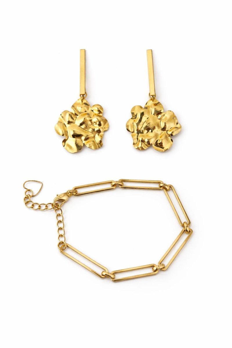 Kit Brinco Flor e Pulseira Elo - Yarin Semijoias