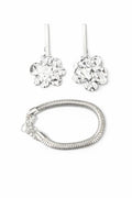 Kit Brinco Flor e Pulseira Italiana Prateada - Yarin Semijoias