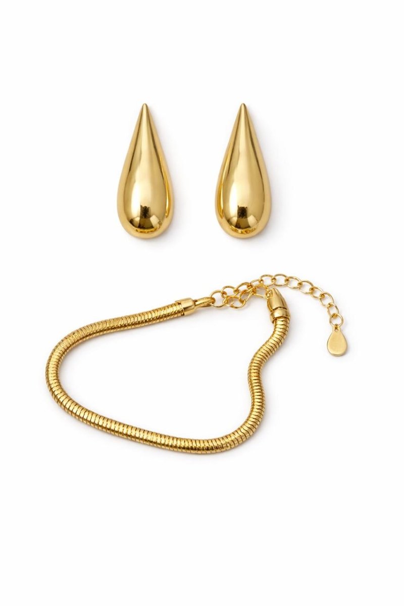 Kit Brinco Gota Alongada e Pulseira Snack - Yarin Semijoias
