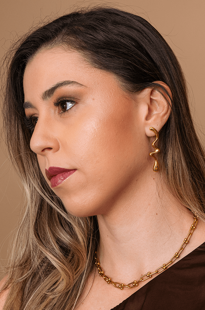 Kit Brinco Organico Longo e Choker Corrente Dourado - Yarin Semijoias