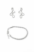 Kit Brinco Organico Vazado e Pulseira Baiano Prateada - Yarin Semijoias