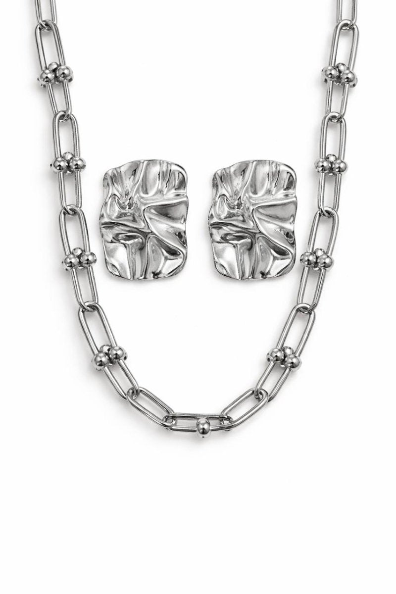 Kit Choker Corrente Inox e Brinco Organico Texturizado - Yarin Semijoias