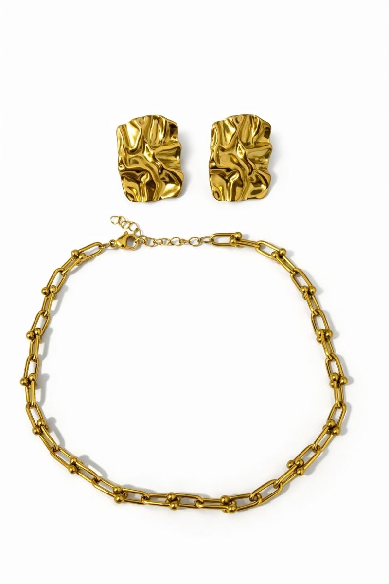 Kit Choker Corrente Inox e Brinco Organico Texturizado - Yarin Semijoias