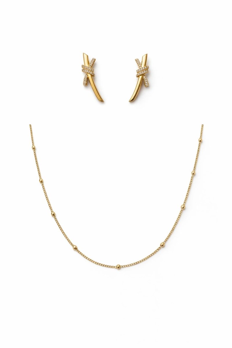 Kit Colar de Bolinha e Brinco de Pauzinho Dourado - Yarin Semijoias