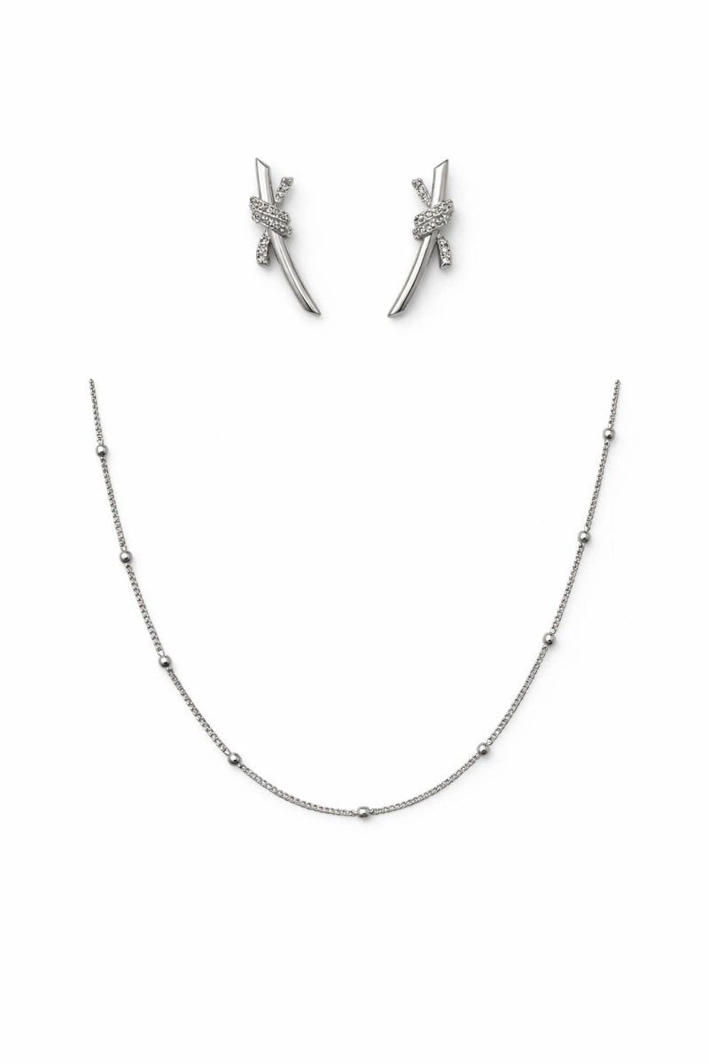 Kit Colar de Bolinha e Brinco de Pauzinho Prateada - Yarin Semijoias